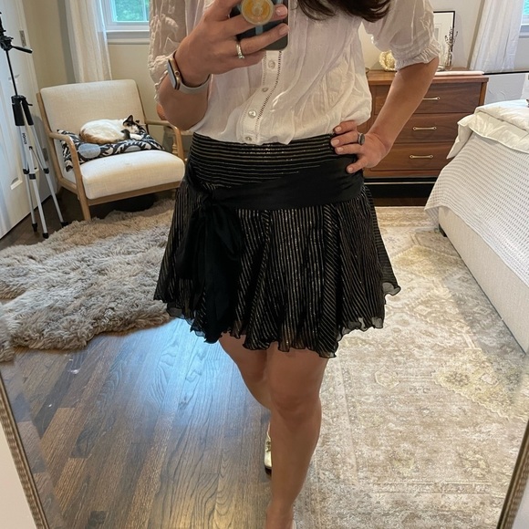 Milly Silk Metallic Flounce Mini Skirt - Picture 3 of 11